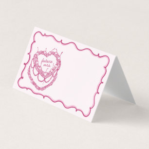 Tarjeta Coquette rosa Cherry Cake Bridal Shower Place Card