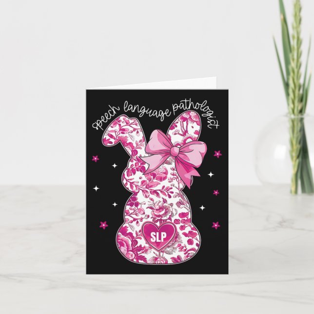 Tarjeta Coquette rosa Floral Bunny Slp Speech Language Pat (Anverso)