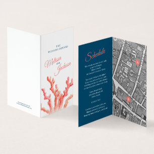 Tarjeta Coral acuarela boda detalles del mapa coral coral 