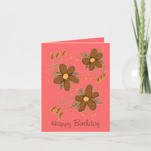 Tarjeta Coral con arte floral marrón