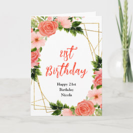 Tarjeta Coral Red Roses with Foliage Birthday