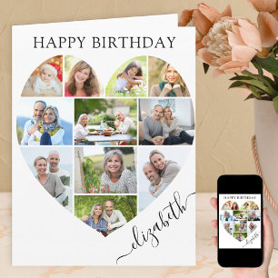 Tarjeta Corazón 11 Fotocolage Nombre Elegante Cumpleaños