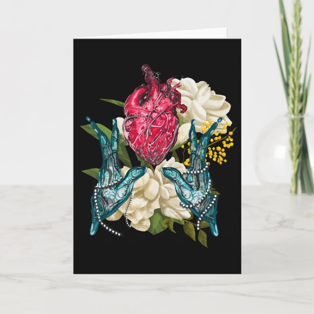 Tarjeta Corazón Anatómico Y Flores Doctor San Valentín  (Anverso)