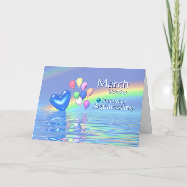 Tarjeta Corazón Aquamarine de Cumpleaños de Marzo (Anverso)