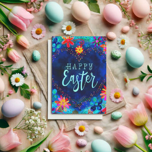 Tarjeta Corazón Azul Bonito Inspirividad Feliz Pascua