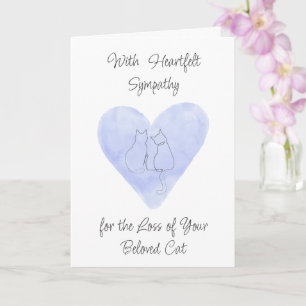 Tarjeta Corazón azul de acuarela con dibujo de gato simpat