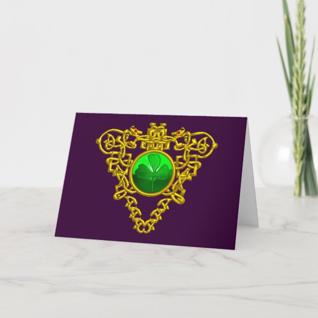 Tarjeta CORAZÓN CÉLTICO DEL SAN PATRICIO,morado,blanco (Anverso)