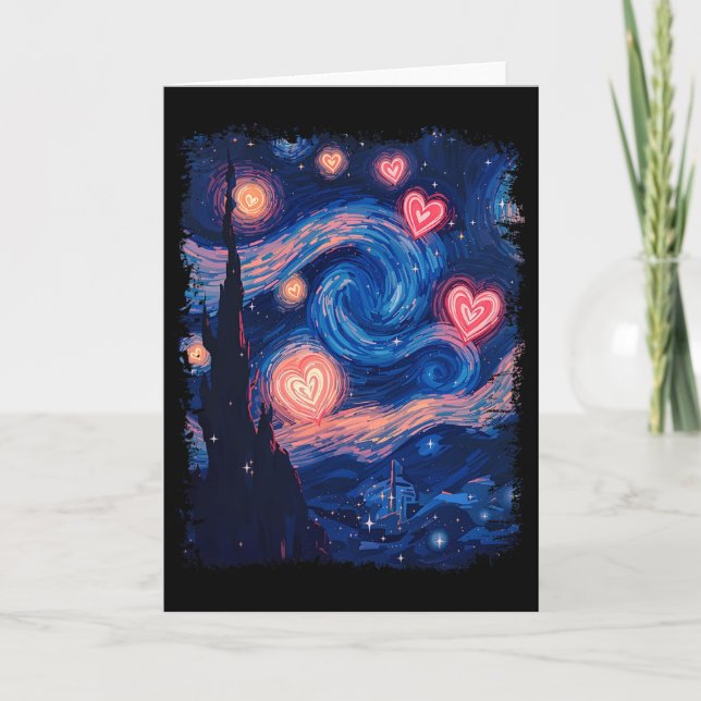 Tarjeta Corazón coincidente de la noche estrellada de Vale (Anverso)