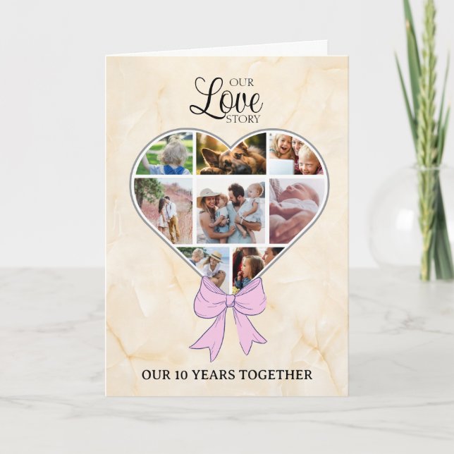 Tarjeta Corazón con foto de arco rosado annivesado (Anverso)