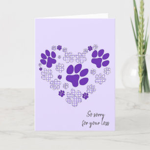 Tarjeta Corazón con Huella de Pata Morado para Pérdida de 