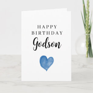 Tarjeta Corazón de Acuarela Azul Feliz Cumpleaños Ahijado