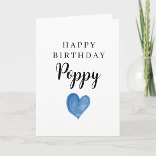 Tarjeta Corazón de Acuarela Azul Feliz Cumpleaños Amapola