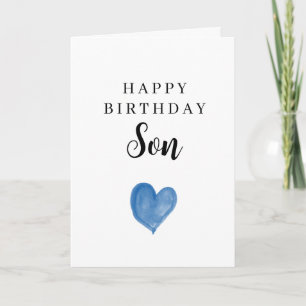 Tarjeta Corazón de Acuarela Azul Feliz Cumpleaños Hijo