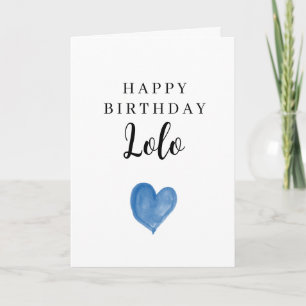 Tarjeta Corazón de Acuarela Azul Feliz Cumpleaños Lolo