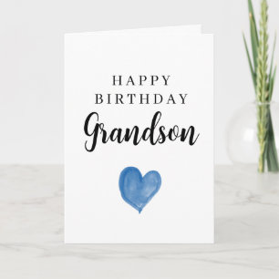 Tarjeta Corazón de Acuarela Azul Feliz Cumpleaños Nieto