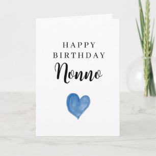 Tarjeta Corazón de Acuarela Azul Feliz Cumpleaños Nonno