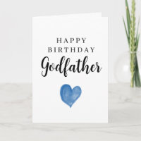 Corazón de Acuarela Azul Feliz Cumpleaños Padrino