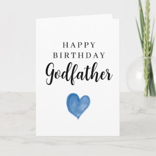 Tarjeta Corazón de Acuarela Azul Feliz Cumpleaños Padrino