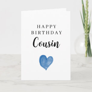 Tarjeta Corazón de Acuarela Azul Feliz Cumpleaños Primo