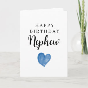 Tarjeta Corazón de Acuarela Azul Feliz Cumpleaños Sobrino