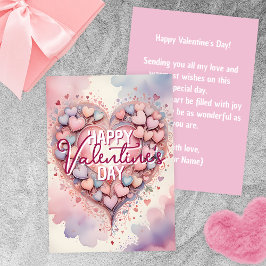 Tarjeta Corazón de Acuarela Caprichosa de Pastel Día de Sa