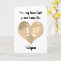 Corazón de acuarela dorado cumpleaños 11 nieta