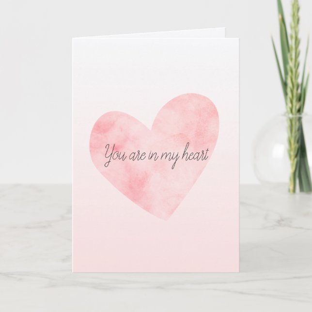 Tarjeta Corazón de acuarela rosa de Rubor (Anverso)