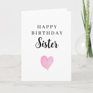 Tarjeta Corazón de Acuarela Rosa Feliz Cumpleaños Hermana
