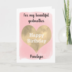 Tarjeta Corazón de acuarela rosa y dorado Cumpleaños de la