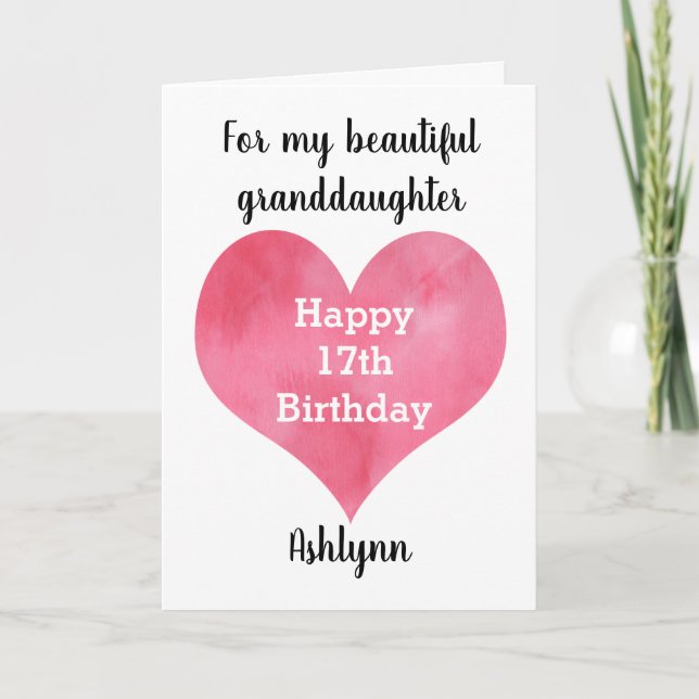 Tarjeta Corazón de Agua Roja Cumpleaños 17 (Anverso)