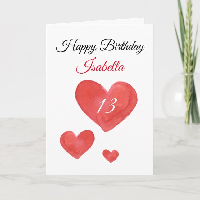 Tarjeta Corazón de Agua Roja Cute 13 cumpleaños (Anverso)