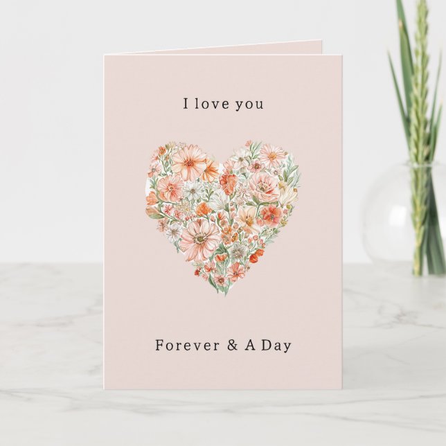 Tarjeta Corazón de Amor Floral Melocotón Bonito (Anverso)