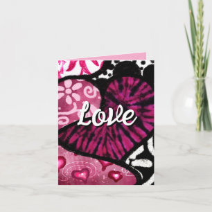 Tarjeta Corazón de amor flores rosadas lunares día de San 