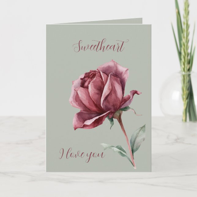 Tarjeta Corazón de Amor Rosa Verde Rojo (Anverso)