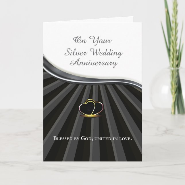 Tarjeta Corazón de aniversario religioso de bodas de plata (Anverso)