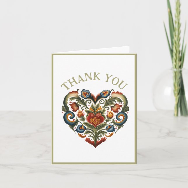 Tarjeta Corazón de Arte Popular Rosemaling noruego | (Anverso)