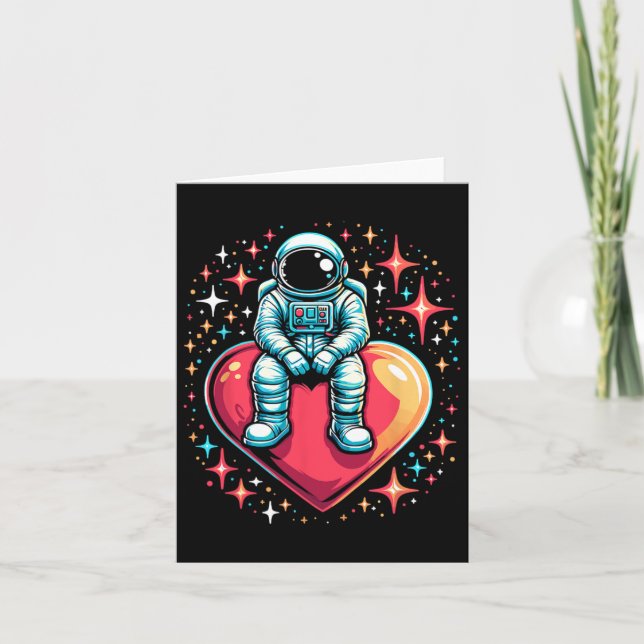 Tarjeta Corazón de astronauta espacial Lloon Día de San Va (Anverso)