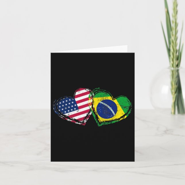 Tarjeta Corazón de bandera americana brasileña amor brasil (Anverso)