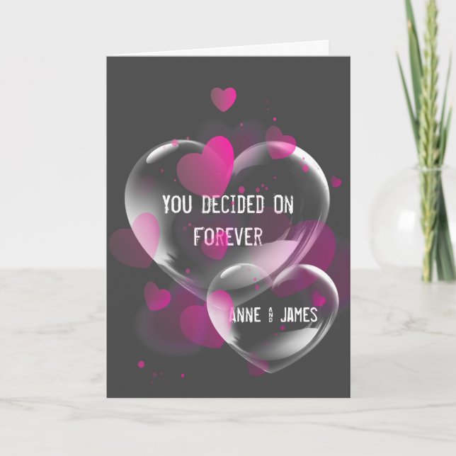 Tarjeta Corazón de bodas Burbujas en gris  (Anverso)