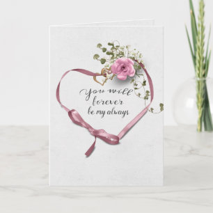 Tarjeta Corazón de cinta con Rosa y marfil