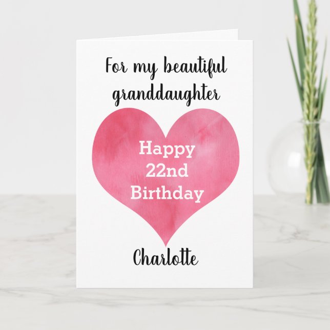 Tarjeta Corazón de color rojo 22 cumpleaños (Anverso)
