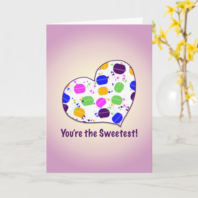 Tarjeta Corazón de Confeti de Macarón Personalizado para S (flor amarilla)