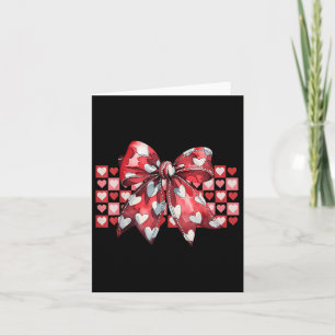Tarjeta Corazón de Cuadrícula Retro Lindo Coquette Lazo Ro