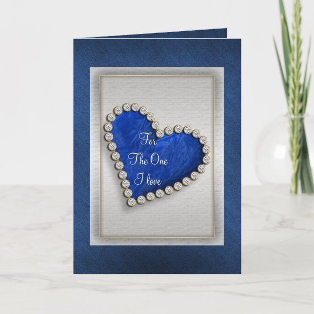 Tarjeta Corazón de diamantes de plata azul romántico (Anverso)