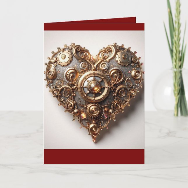 Tarjeta Corazón de Engranaje Mecánico Elegante Steampunk (Anverso)
