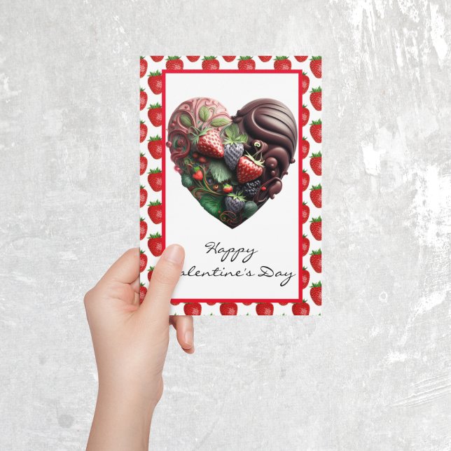Tarjeta Corazón de Fresa con Chocolate Día de San Valentín (Subido por el creador)