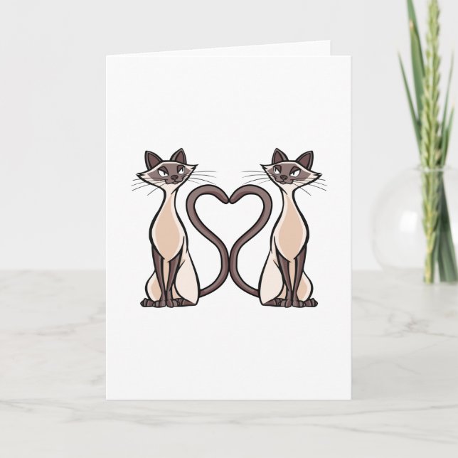 Tarjeta Corazón de gatos siameses (Anverso)