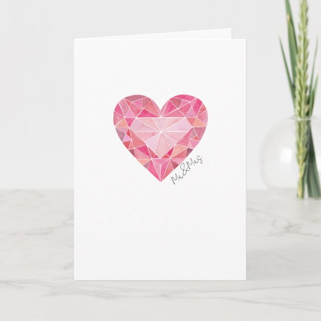 Tarjeta Corazón de Gemas de Acuarela Rosa Felicitaciones S (Anverso)