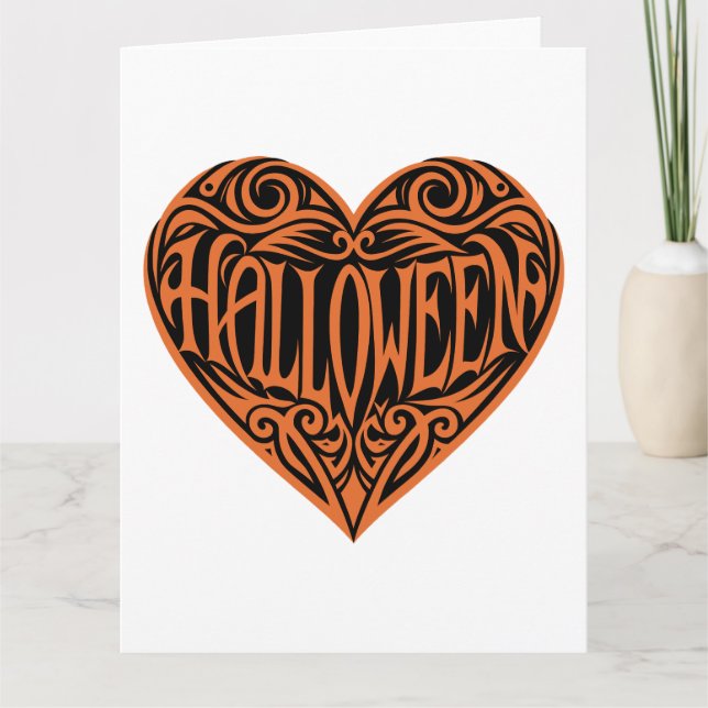 Tarjeta Corazón de Halloween, corazón Naranja, feriado (Anverso)