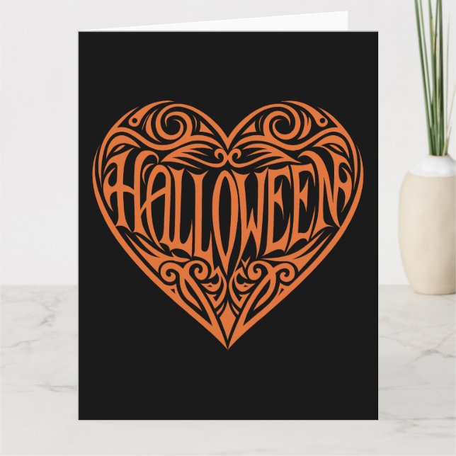 Tarjeta Corazón de Halloween, Corazón Naranja, Fiesta (Anverso)